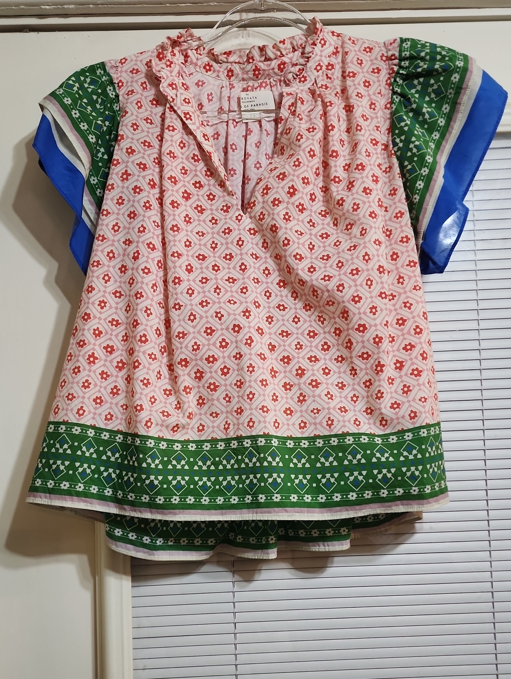 Trovata , Birds Of Paradis  Multicolor Short Sleeve Tunic in Red, Green and Blue